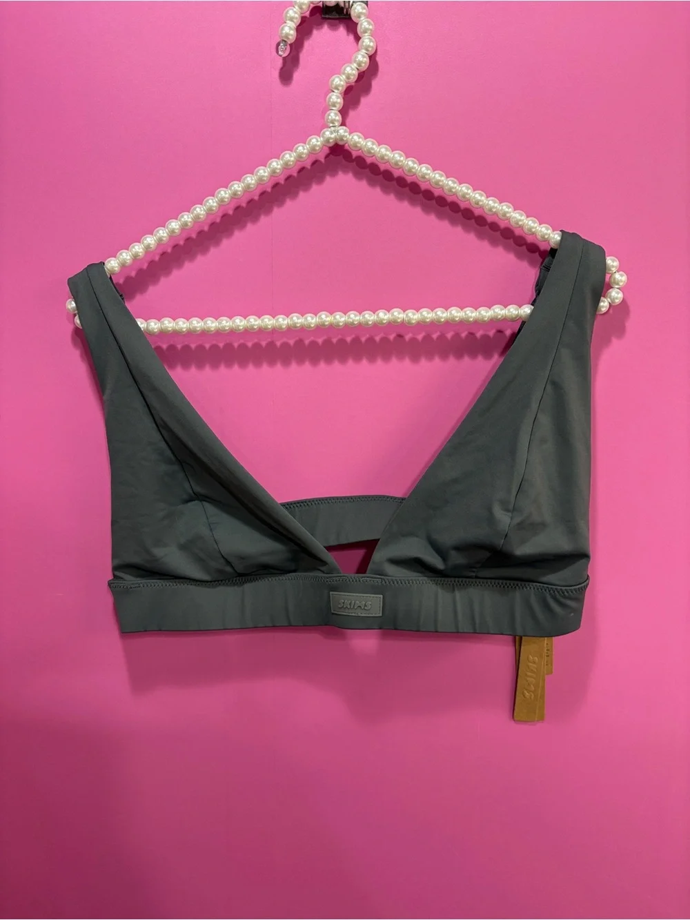 SKIMS Signature Swim Plunge Bikini Top Gunmetal